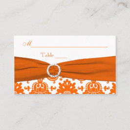 Tryckt RIBBON Vitt, Orange Damaskorplatskort Placeringskort