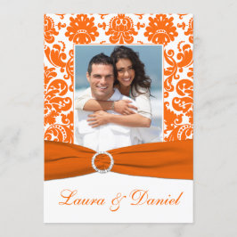 Tryckt RIBBON White, Orange Damask Wedding Inbjuda Inbjudningar