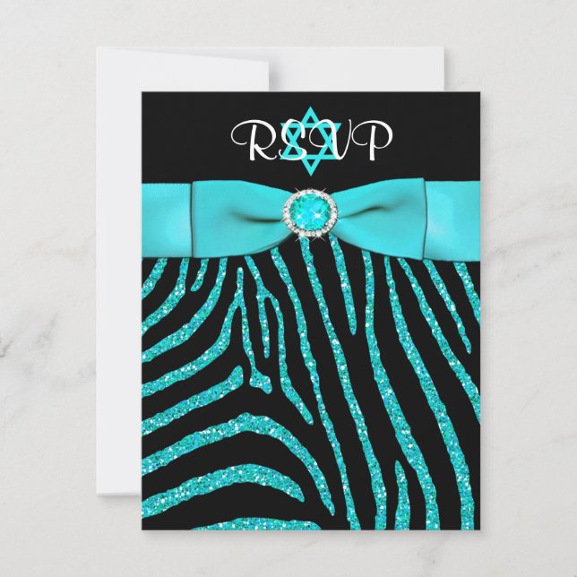 Tryckt RIBBON Zebra, Blue FAUX Glitter OSA kort (Framsida)