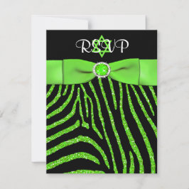 Tryckt RIBBON Zebra, Lime FAUX Glitter OSA kort