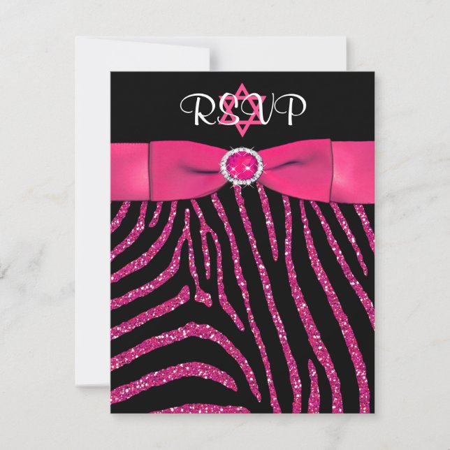 Tryckt RIBBON Zebra, Rosa FAUX Glitter OSA kort (Framsida)
