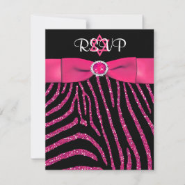 Tryckt RIBBON Zebra, Rosa FAUX Glitter OSA kort