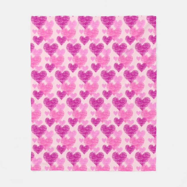Tryckt Rosa Heart Fleecefilt (Framsidan)