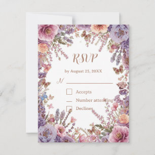 Tryckt Rosa Lavendel Vildblomma RSVP med QR-kod OSA Kort