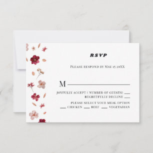 Tryckt rött Rosa och grädde, blommigt Bröllop OSA Kort