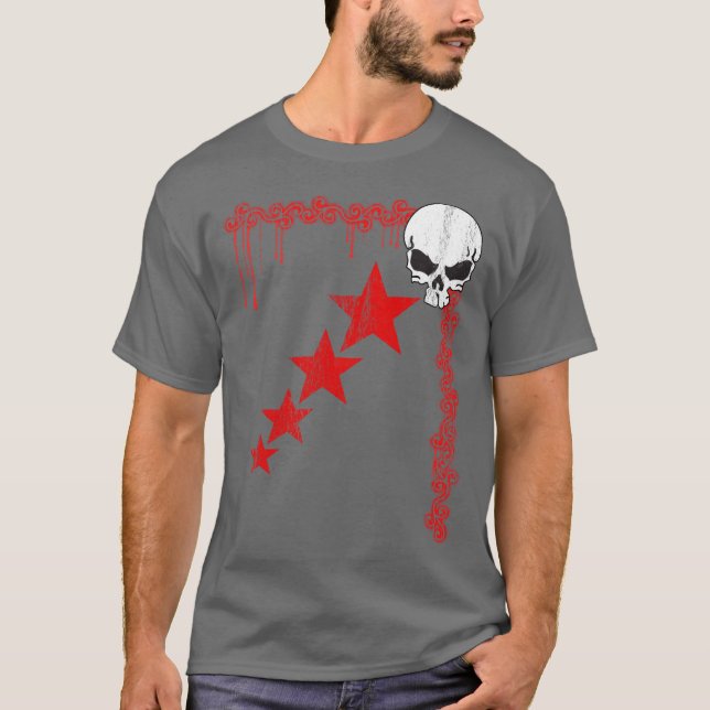 Tryckt Skull/Star Mönster T-Shirt (röd) (Framsida)