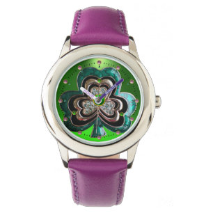TRYCKT SMARAGDGRÖN SHAMROCK-JUVEL MED ÄDELGEMENER ARMBANDSUR