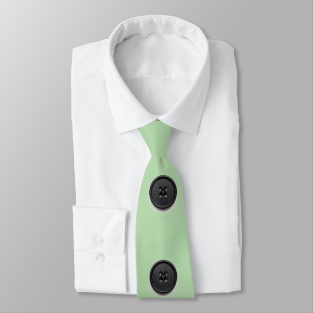 Tryckt svart knappdesign-ljusgrön slips (Bunden)