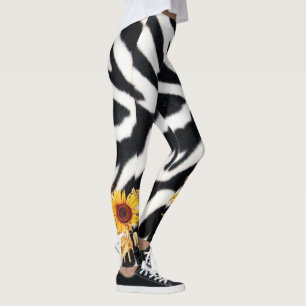 TRYCKT SVART VITE ZEBRA HUD MED SUNFLÖDEN LEGGINGS
