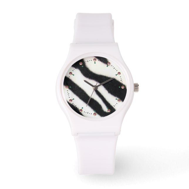 TRYCKT SVART WHITE ZEBRA SKIN ARMBANDSUR (Framsida)