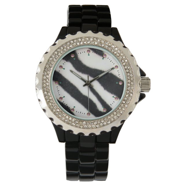 TRYCKT SVART WHITE ZEBRA SKIN ARMBANDSUR (Framsida)