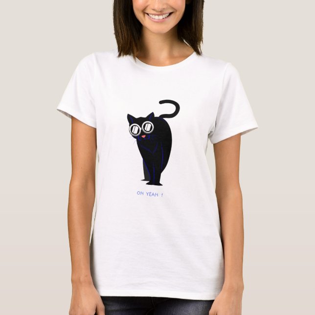 Tryckt T-Shirt med Glasögon Katt (Framsida)