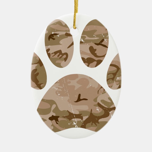 Tryckt utskrift av Hund i Desert Camo Julgransprydnad Keramik (Framsidan)
