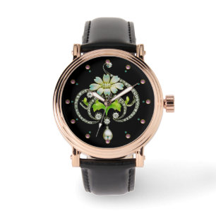 TRYCKT VITENAMEL BLOWER, PEARLER OCH DIAMONER ARMBANDSUR
