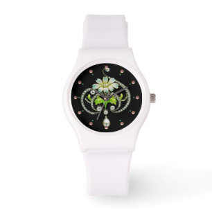 TRYCKT VITENAMEL BLOWER, PEARLER OCH DIAMONER ARMBANDSUR