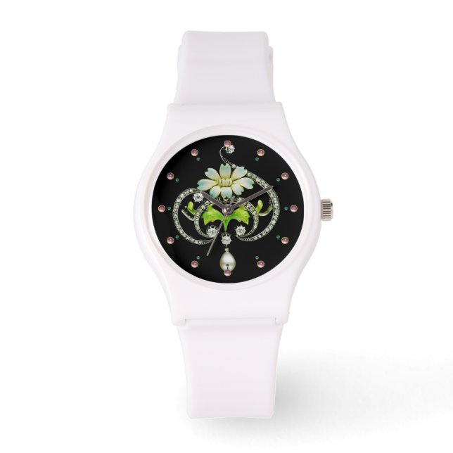 TRYCKT VITENAMEL BLOWER, PEARLER OCH DIAMONER ARMBANDSUR (Framsida)