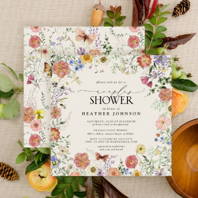 Tryckt Wildblomma Blommigt Ram Par Shower Inbjudningar (Skapare uppladdad)