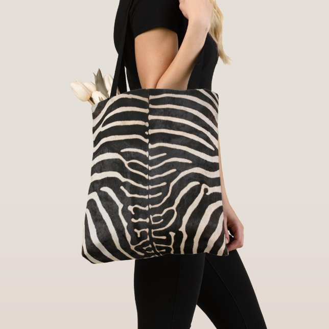 Tryckt Zebra Gömmer Tote Bag, Black/Ivory Tygkasse (Närbild)