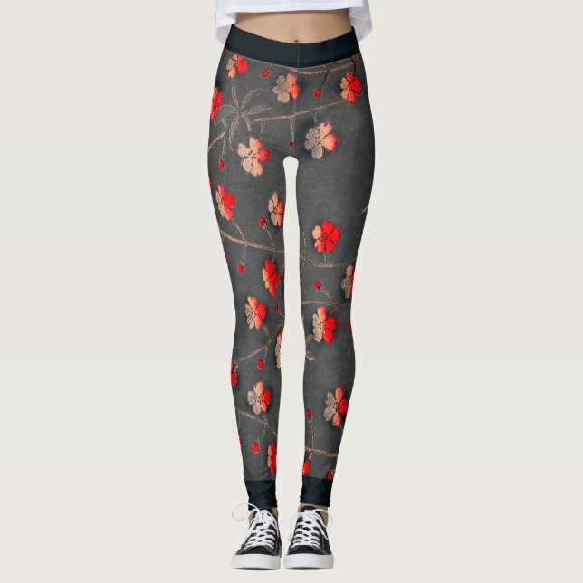 Tryckta baljväxter JAPANESE-blommor Leggings (Framsida)