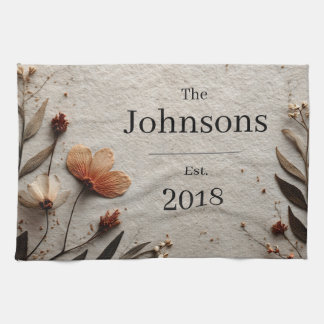 Tryckta blommor och Löv på texturerade Pappra Kökshandduk