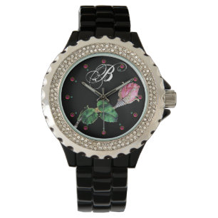 TRYCKTA ENAMEL ROSENKNOPP JEWEL OCH DIAMONDS MONOG ARMBANDSUR