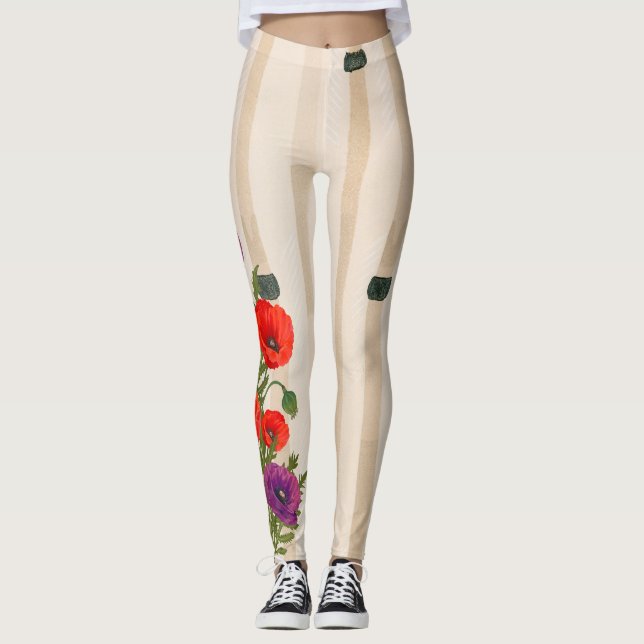 TRYCKTA JAPANESE BAMBOO OCH POPPIES LEGGINGS (Framsida)