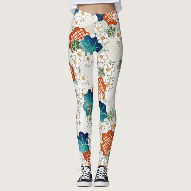 TRYCKTA JAPANESE MÖNSTER FLOWERS LEGGINGS (Framsida)