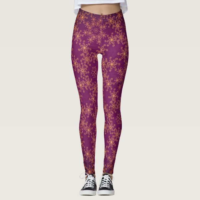 Tryckta legeringar med WINTER SNOWFLAKE Leggings (Framsida)
