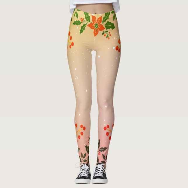 TRYCKTA Leggings JULMISTEL OCH SNÖ MÖNSTER (Framsida)