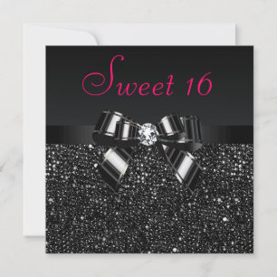 Tryckta svarta sekviner, duk och diamant Rosa, Sve Inbjudningar