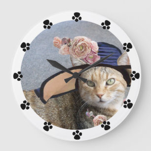 TRYCKTA TATUS,ELEGANT CAT,BIG DIVA HAT,RO,Tass Stor Klocka
