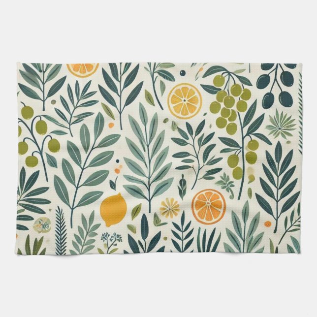 Trycktorn för Olive & Citrus Print Tea Towel Kökshandduk (Horisontell)