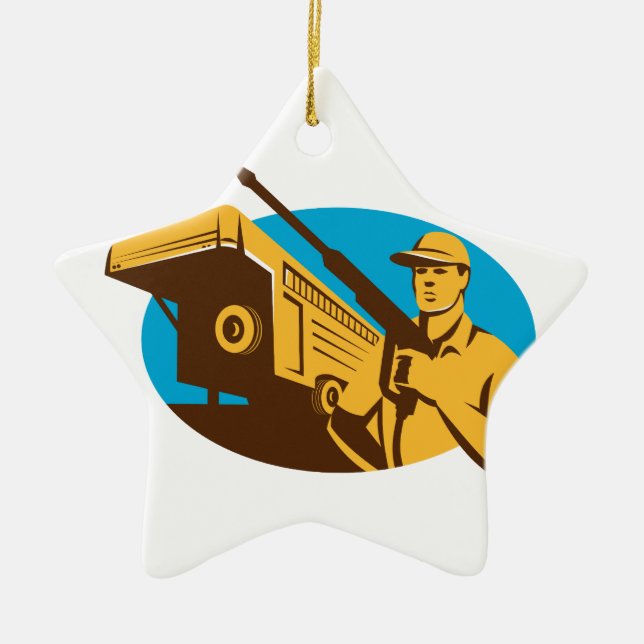 Trycktvättare Rengörare för arbetares släpvagn Ret Julgransprydnad Keramik (Framsidan)