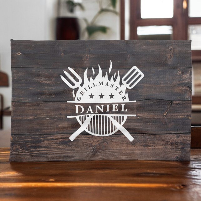 Tryckutskrift av Mörk för Grimmaster BBQ Rustic Kökshandduk (Skapare uppladdad)