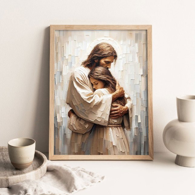 Trygghet Hos Honom, Kristet Väggdekor, Jesus Krama Poster (Skapare uppladdad)