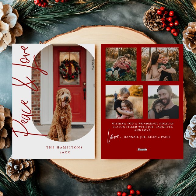 Trygghet och Kärlek Modern Minimalistkortsburgundi Julkort (Skapare uppladdad)