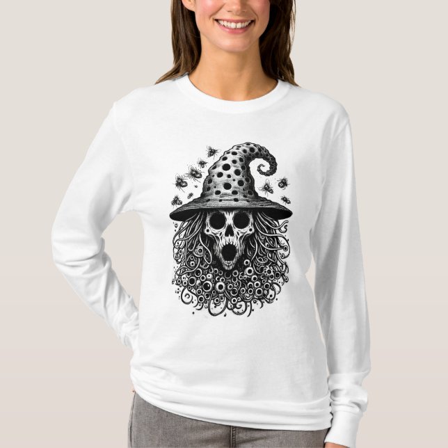 Trypophobia Witches Skull Creepy Halloween Design  T Shirt (Framsida)