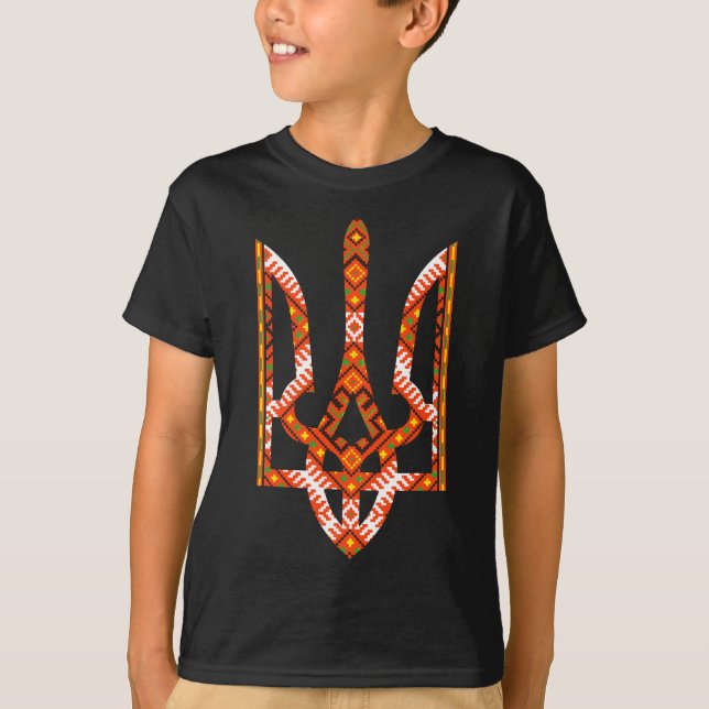 Tryzub (ukrainska broderier) - ukrainska Trident T Shirt (Framsida)