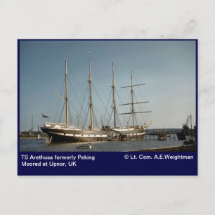 TS Arethus a tidigare Peking Mosted at Upnor, UK Vykort