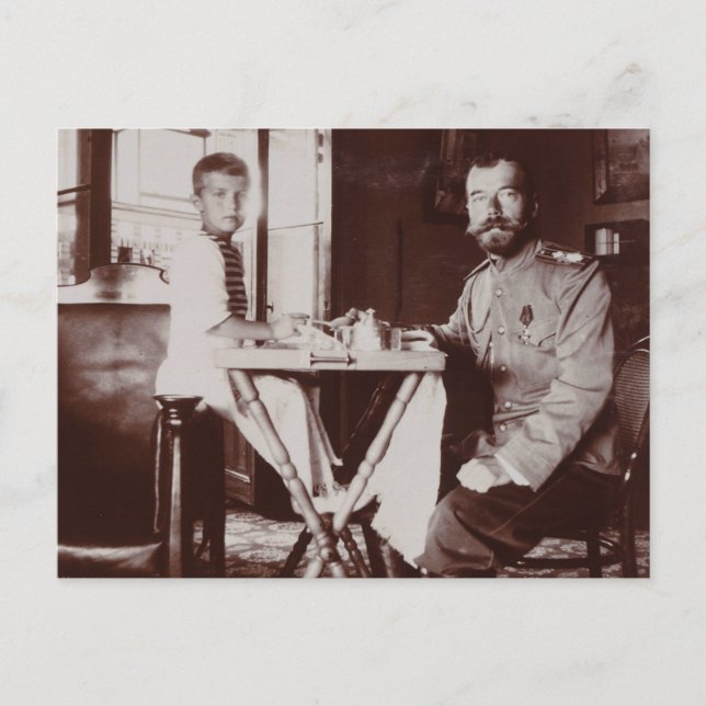 Tsar Nicolas från Ryssland och Tsarevitch Alexis R Vykort (Framsida)