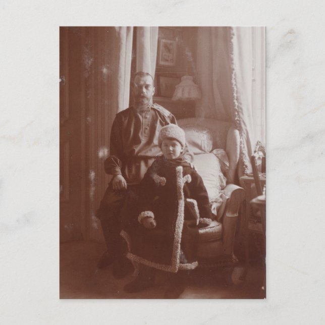 Tsar Nicolas från Ryssland och Tsarevitch Alexis R Vykort (Framsida)