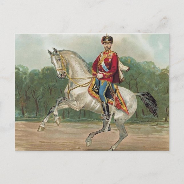 Tsar Nicolas II Romanov från Ryssland på hästen Po Vykort (Framsida)
