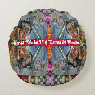 Tsar St Nikolai II och Tsarina St Alexandra Pillow Rund Kudde