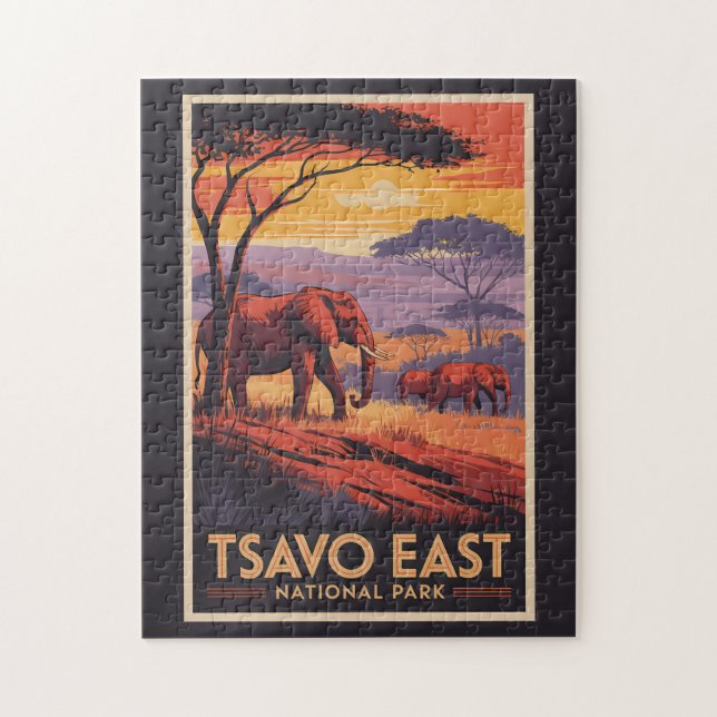 Tsavo East National Park Kenya Illustration Travel Pussel (Vertikal)