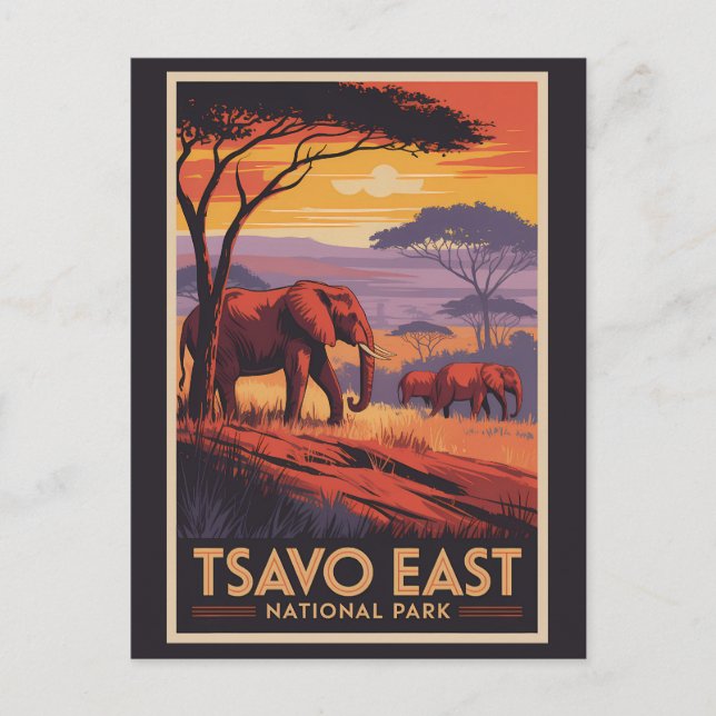 Tsavo East National Park Kenya Illustration Travel Vykort (Framsida)