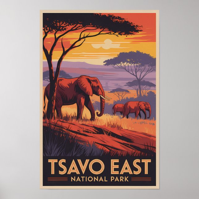 Tsavo East Nationalpark Kenya Illustration Resa Poster (Framsidan)