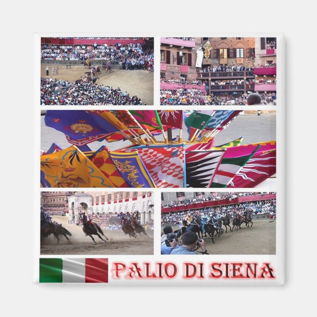 TSC060 SIENA, Palio Mosaic, Toskana, Fridge Magnet (Framsidan)