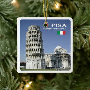 TSC096 LEANING TORN of PISA, Toskana, Julgransprydnad Keramik