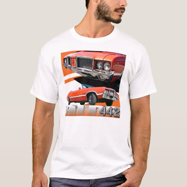 Tshirt 1970 för bil för Oldsmobile Cutlass 442 T Shirt (Framsida)