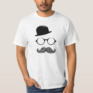 Tshirt Blanc Chapeau Lunette Moustache Tee Shirt